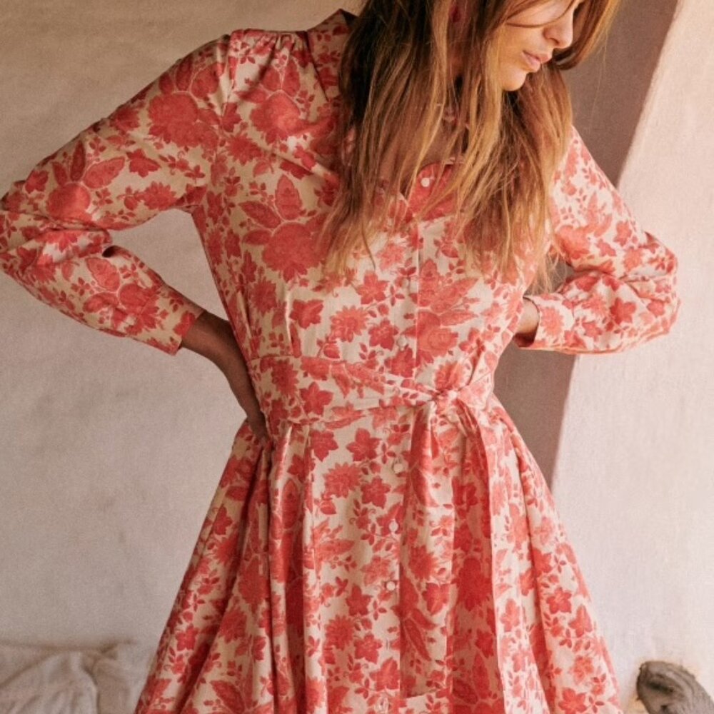 Sézane Sol Dress Coral Flowers Size 38 FR / 6 US